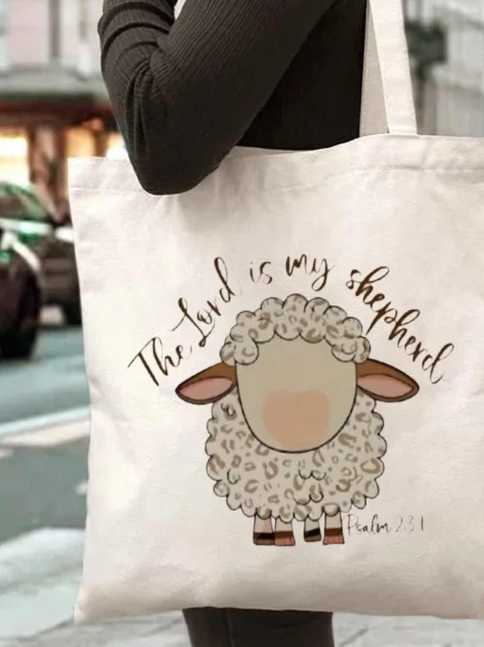 Cream Sheep Print Tote Bag - Inspirational Canvas Shopper